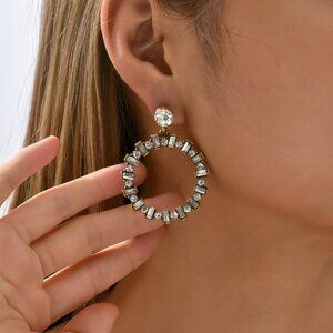 3/$35 Gold Large Dangle Drop Earrings Stainless Steel Diamond Rhinestone